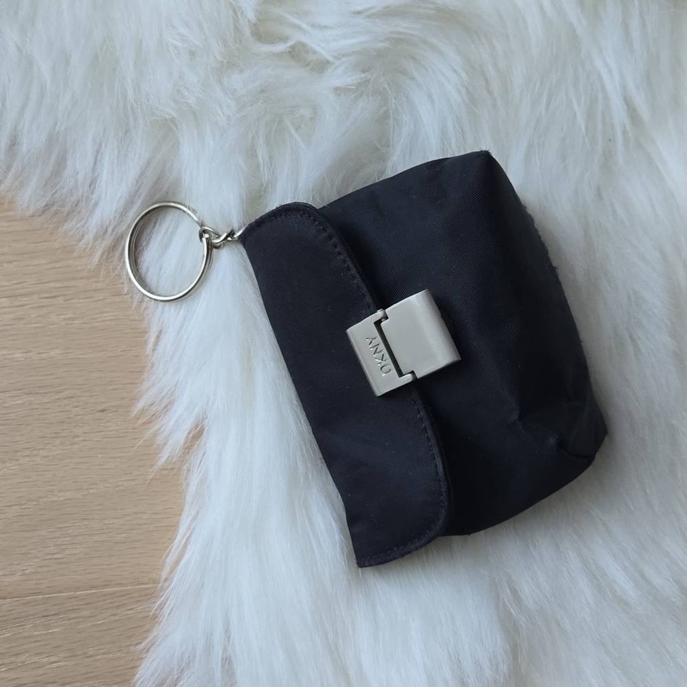 DKNY Black Key Holder And Pouch with Silver Accent